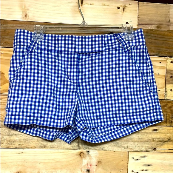 J. Crew size 2 Dressy Blue Gingham Mid-rise 3.5” Shorts with Pockets - Picture 1 of 10